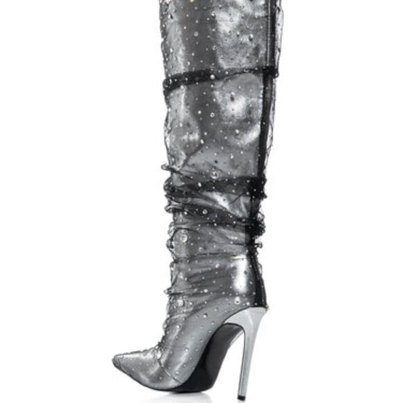 AZALEA WANG " SHEERED TRANSPARANCY " SILVER EMBELLISHED BOOT( BRAND NEW !!!!! - Picture 2 of 4